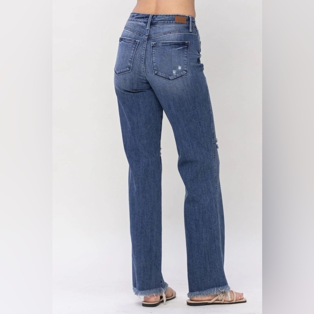 Judy Blue High Waist W/ Knee Destroy Straight Denim Jeans 82498 size 5 / 27 - Picture 3 of 9